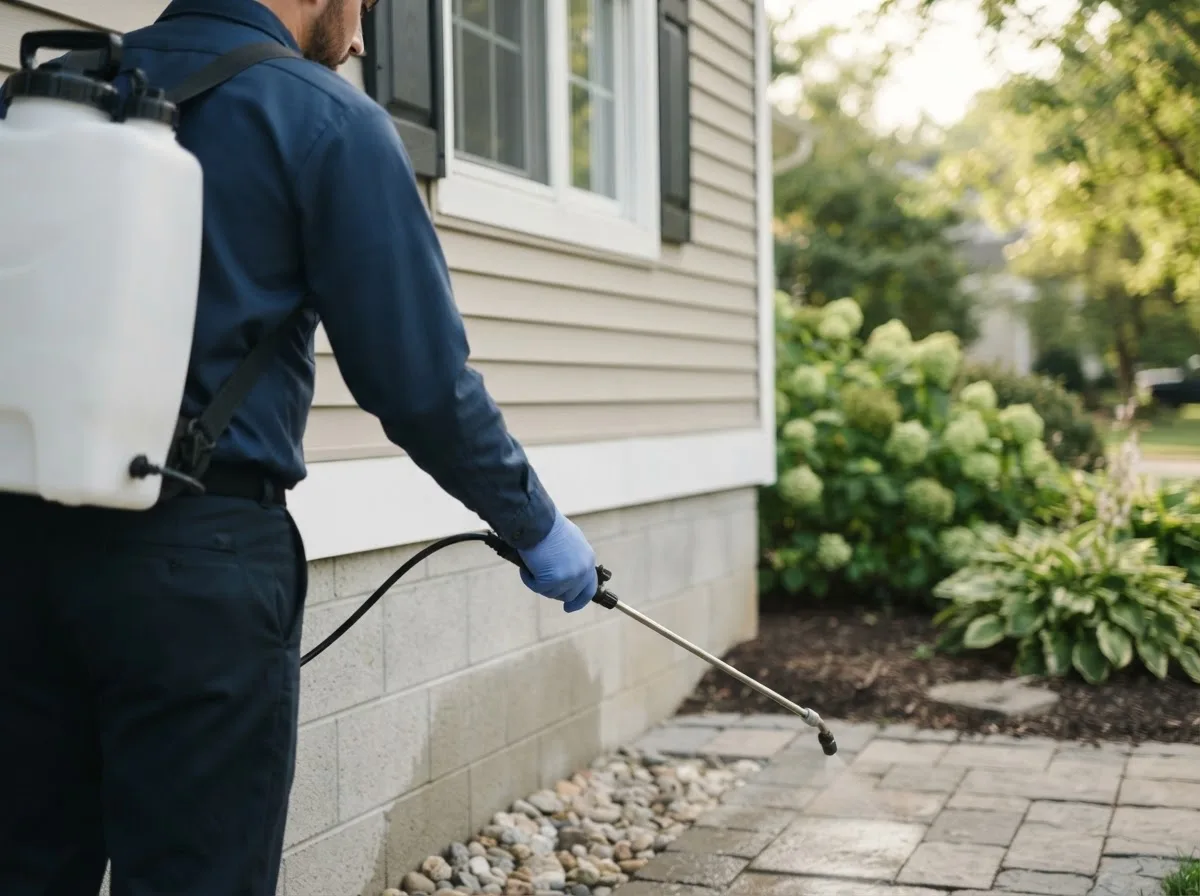 Pest control technician inspecting a home in Roxie, MS